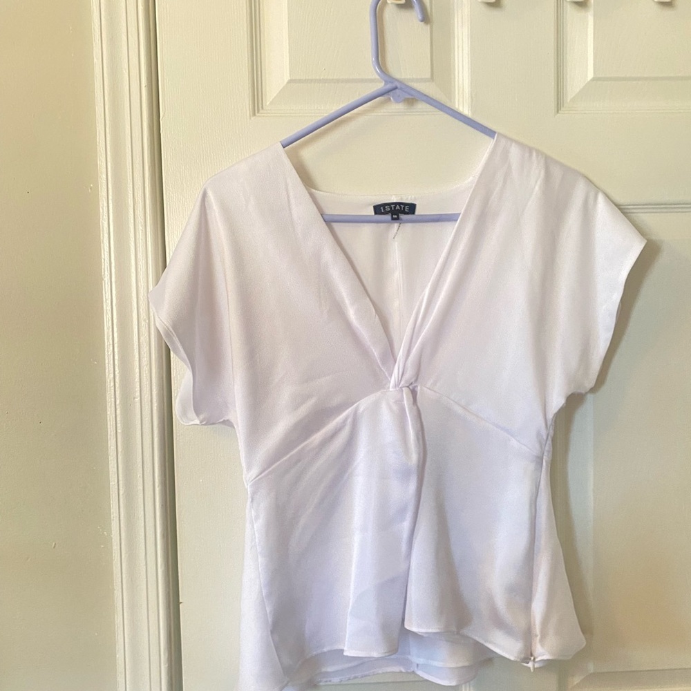 1. State Elegant White V-Neck Blouse